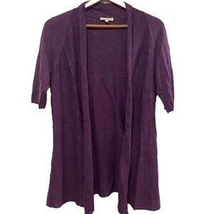 EILEEN FISHER Purple Linen Cotton Slub Open Front Elbow Sleeve Cardigan Sz S